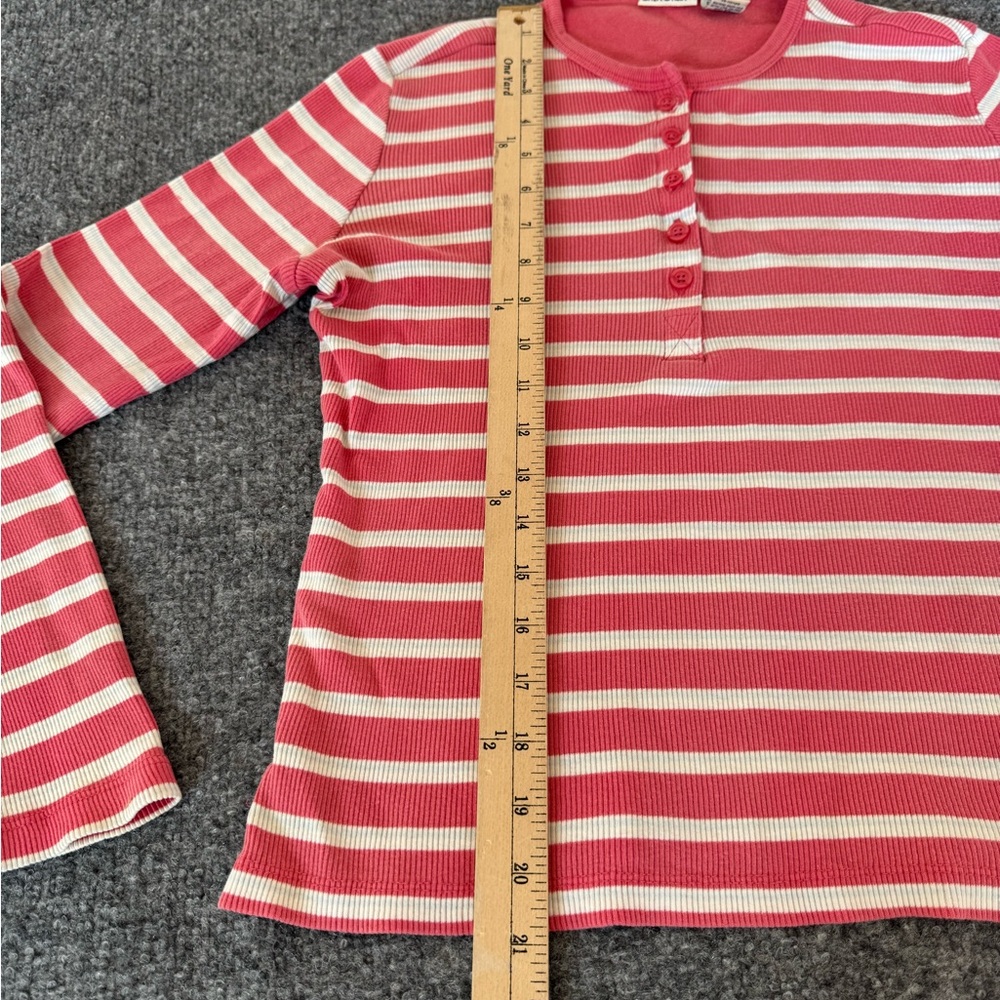 Cherokee Vintage Y2K Striped Henley Top Long Sleeve Pink Cotton V Neck Women's S - Picture 5 of 10